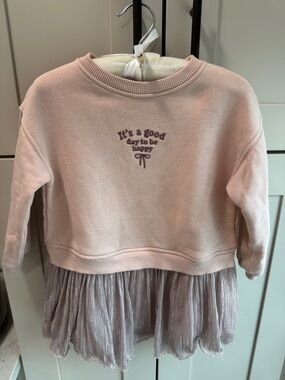Zara Girls' Pink Sweatshirt with attached skirt 3T